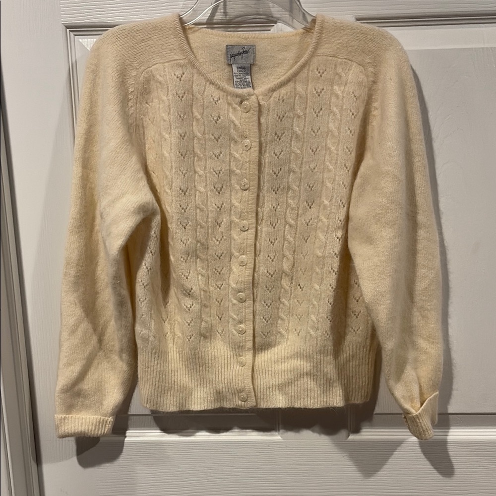 Jacqueline Ferrar lambswool and rabbit fur Cream Cable Button-Front Cardigan